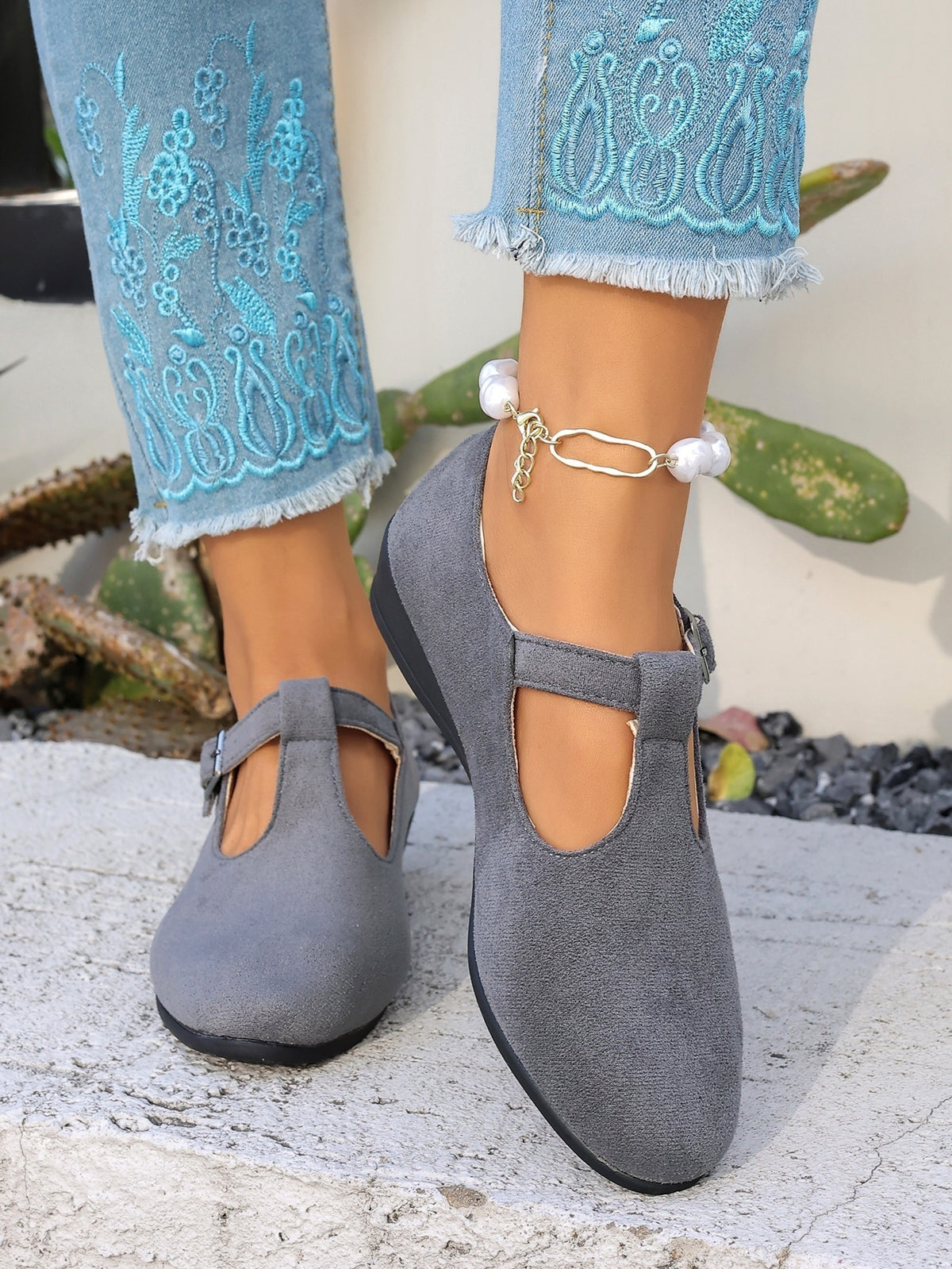 Cosette T-Strap Suede Wedge Mary Janes