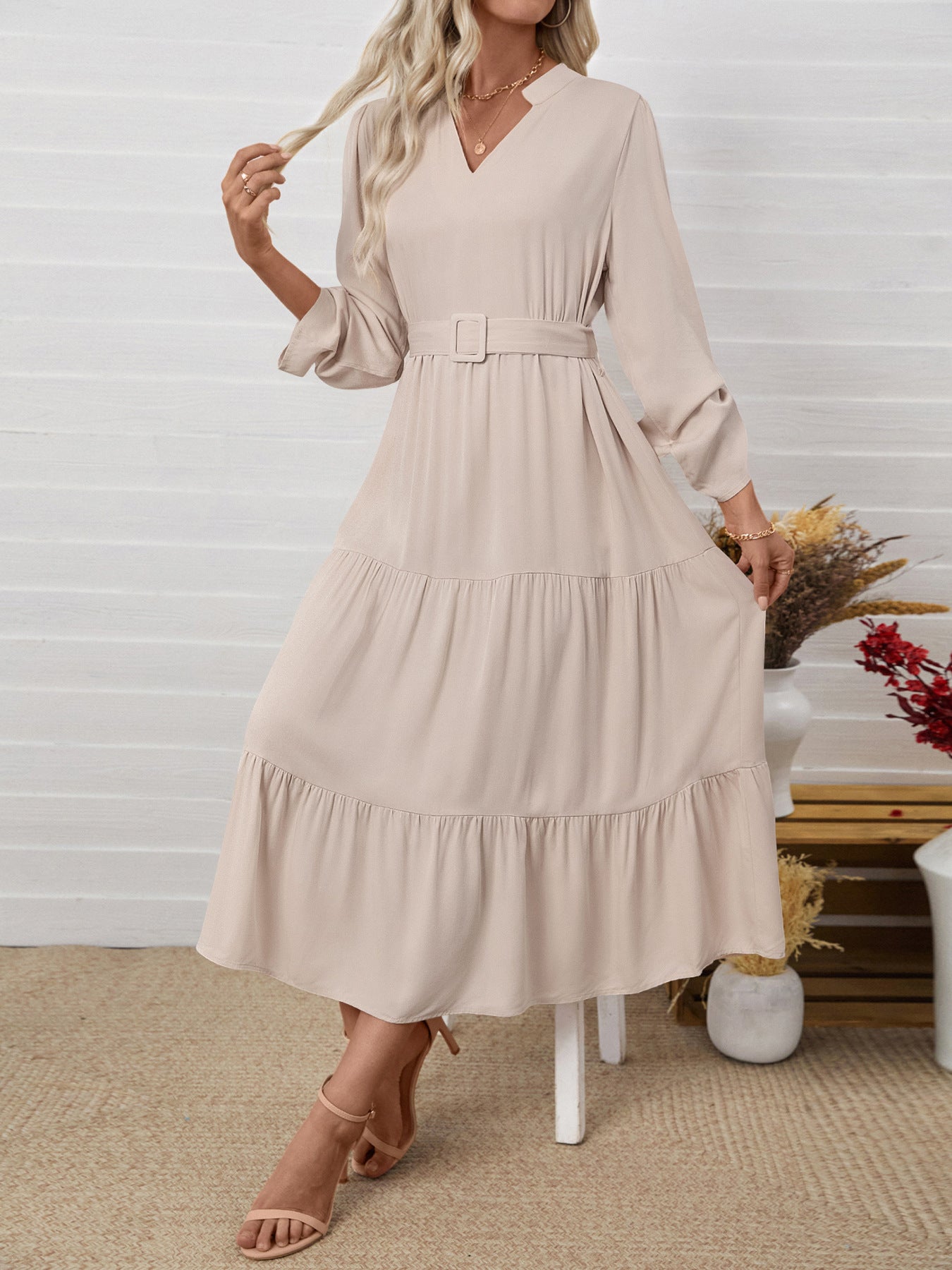 Caroline Flattering Belted Midi Dress