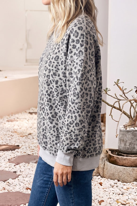 Lalage Leopard Print Mock Neck Sweatshirt