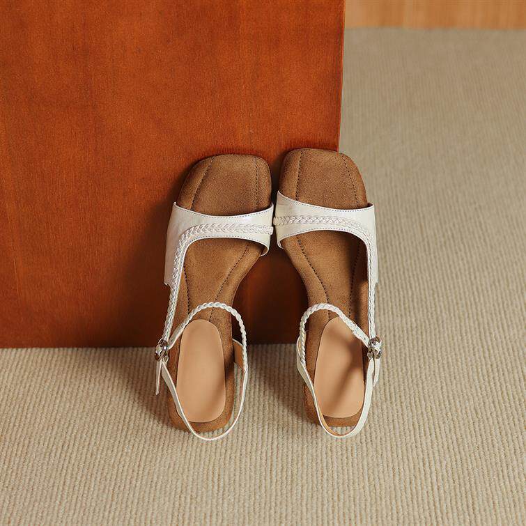 Elvira Genuine Leather Braided Low Heel Sandals