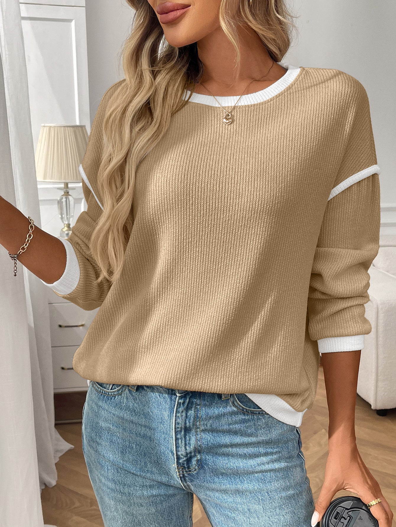 Margo & Main – contrast-trim ribbed knit top, additional view 19, US women's sizes