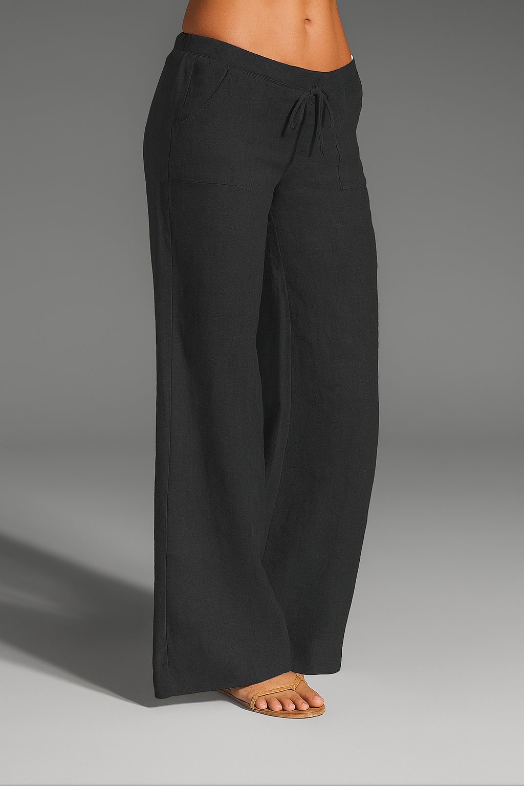 Margo & Main - black wide-leg drawstring linen pants, drape and leg line, US women's sizes