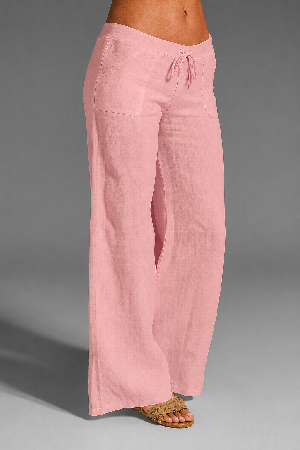 Margo & Main - pink wide-leg drawstring linen pants, relaxed wide leg, US women's sizes