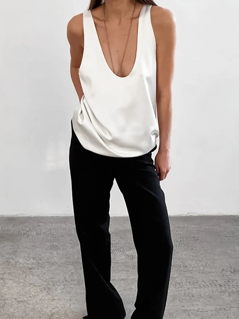 Lisa Satin V-Neck Tank Top