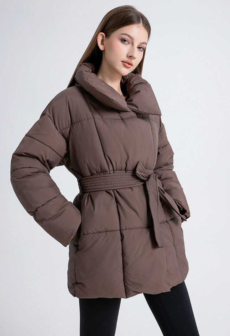 Gertrude Belted Stand Collar Puffer Jacket
