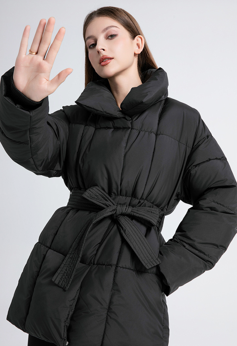 Gertrude Belted Stand Collar Puffer Jacket