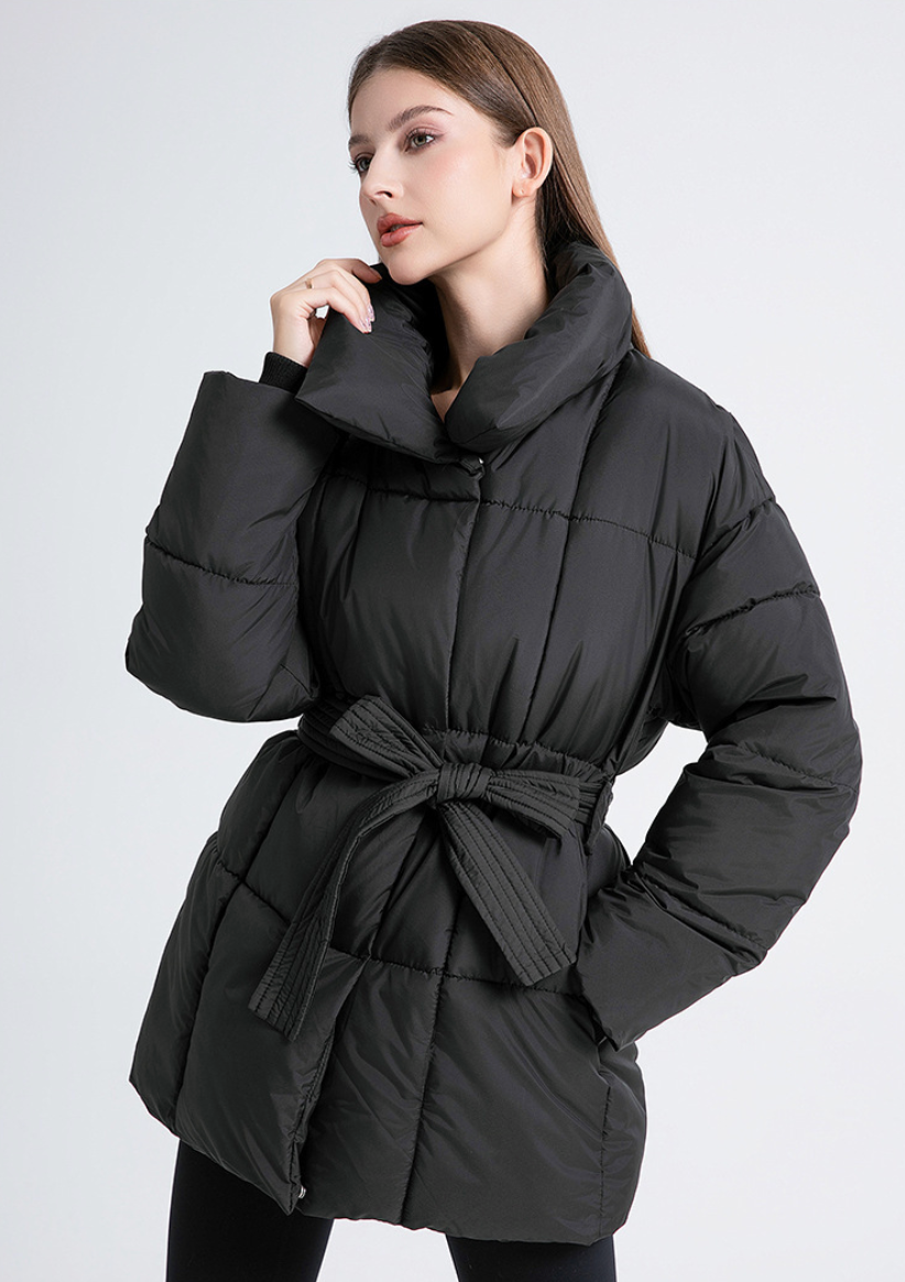 Gertrude Belted Stand Collar Puffer Jacket