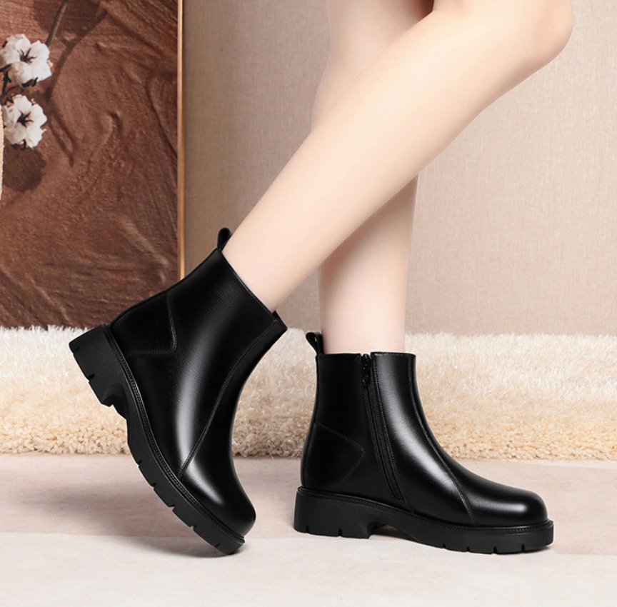 Gwen Minimal Side-Zip Lug Sole Ankle Boots