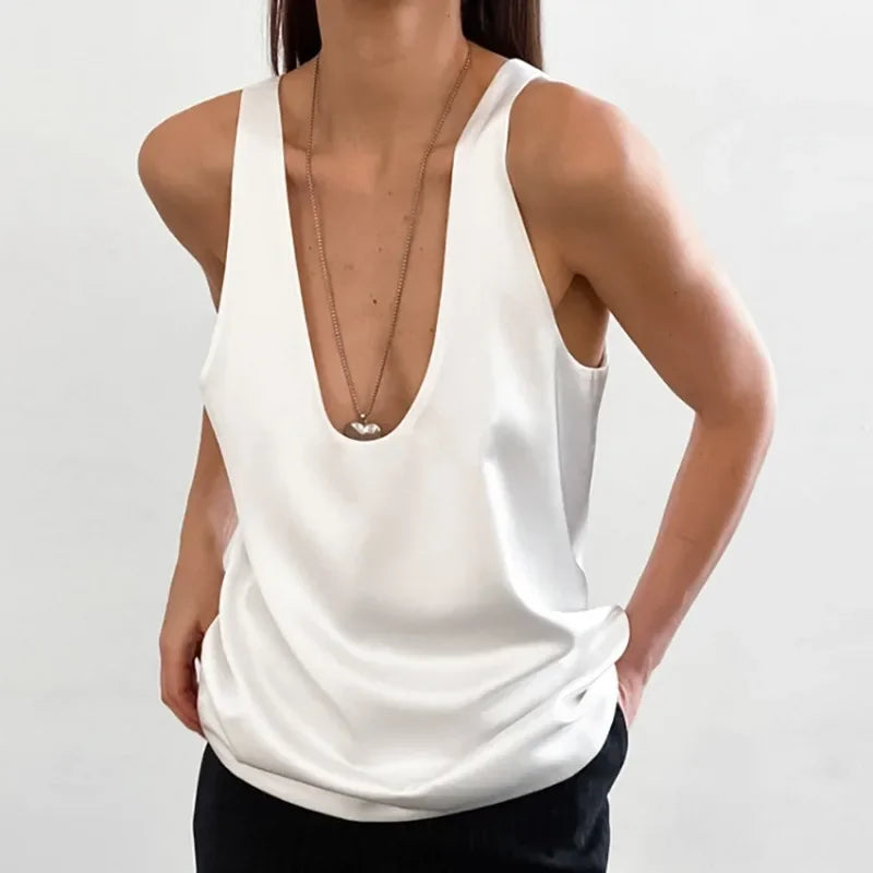 Lisa Satin V-Neck Tank Top