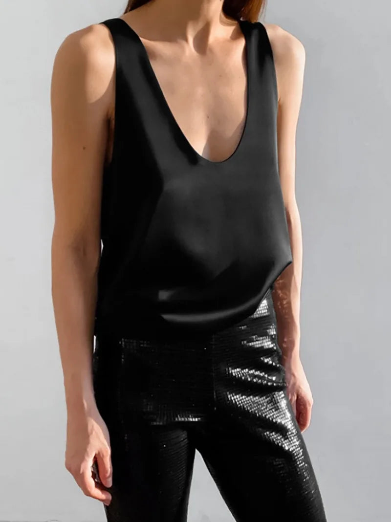 Lisa Satin V-Neck Tank Top