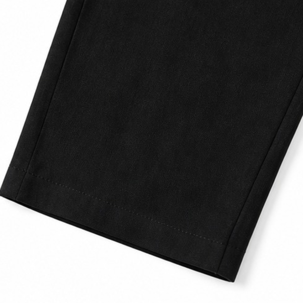 Margo & Main – Lunavia black wide-leg pants hem and side seam detail, US women's sizes