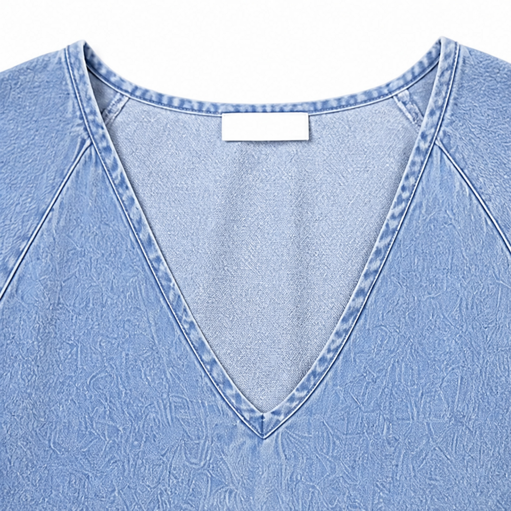 Margo & Main – Delphine Light Blue chambray denim midi dress, V-neck detail, US women’s sizes