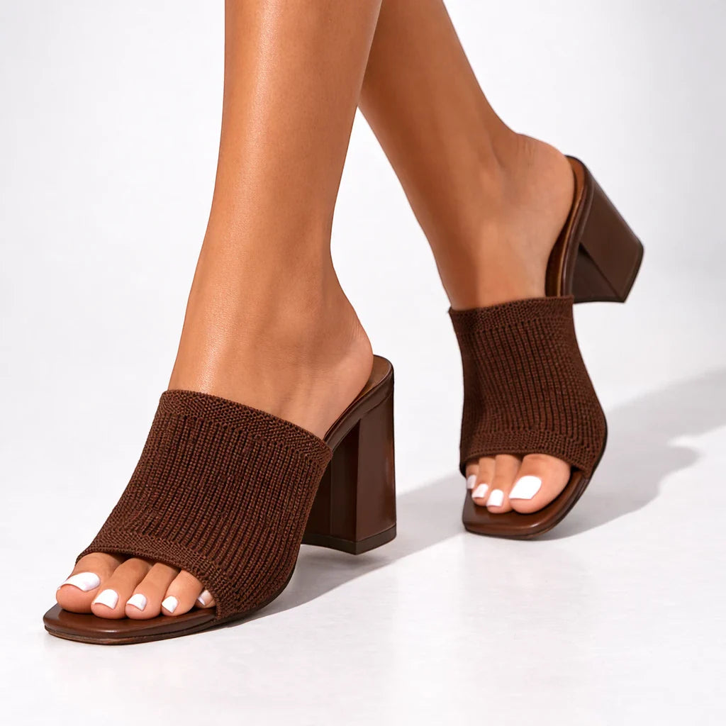Sabine Knit Block Heel Slide Sandals