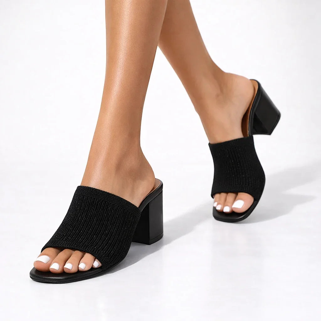 Sabine Knit Block Heel Slide Sandals