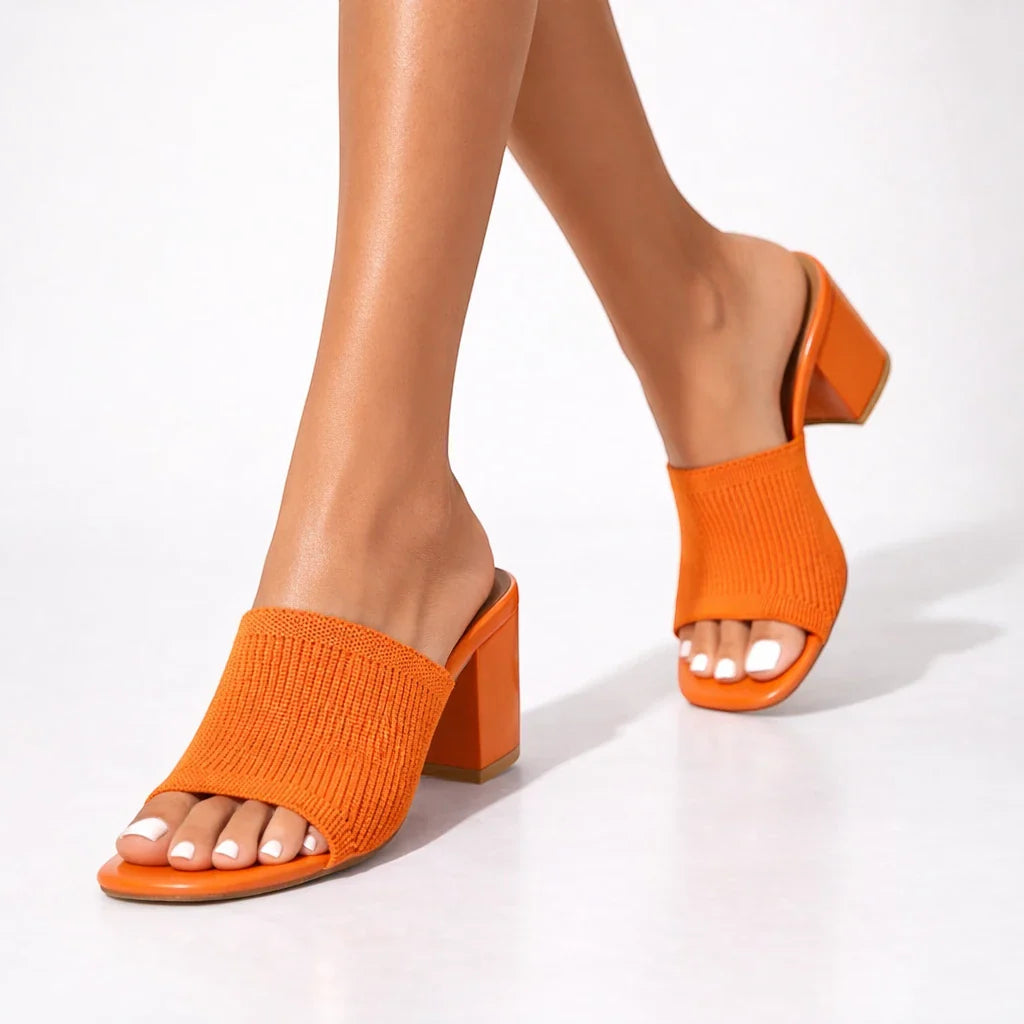 Sabine Knit Block Heel Slide Sandals