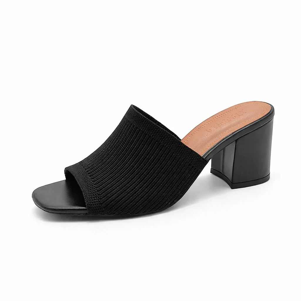 Sabine Knit Block Heel Slide Sandals