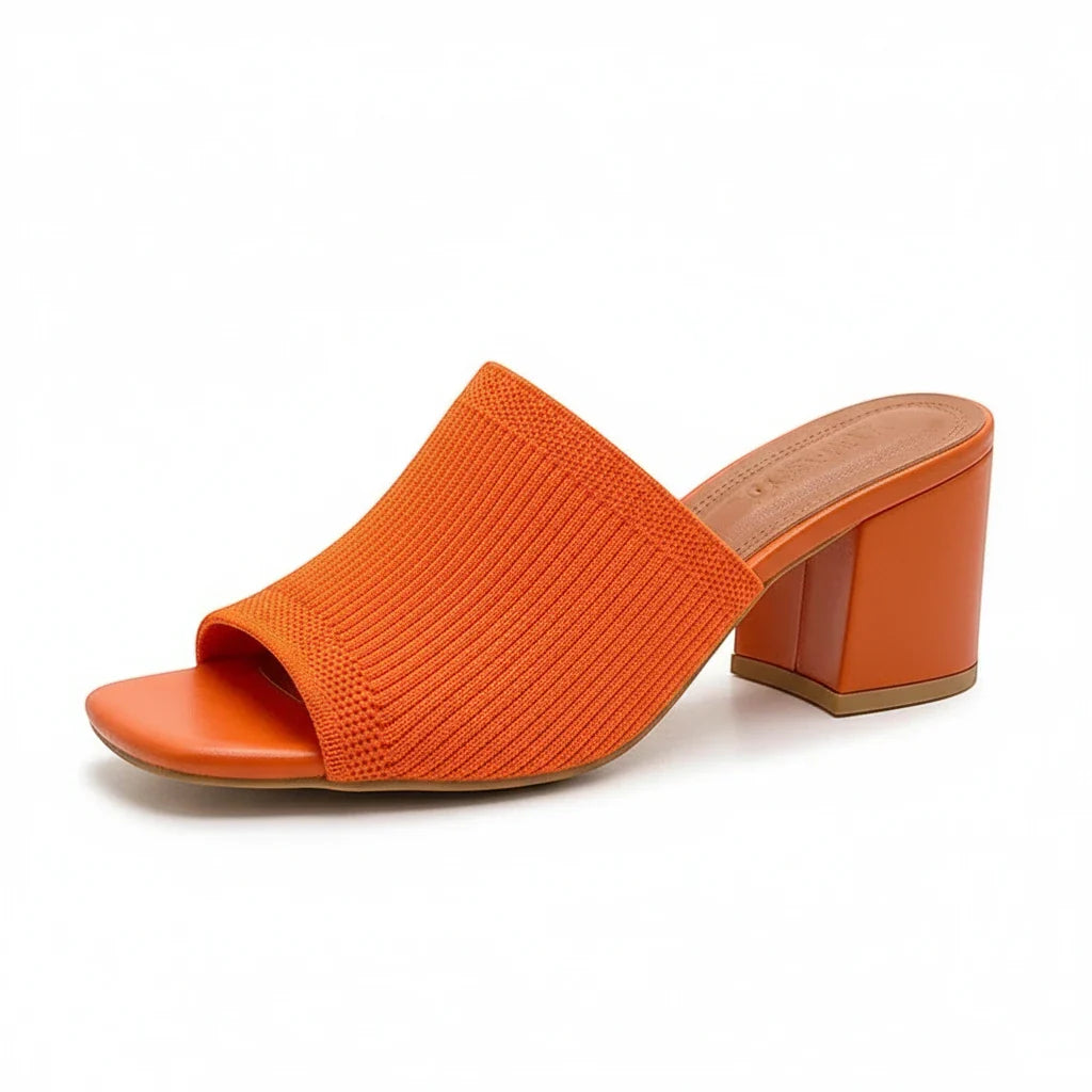 Sabine Knit Block Heel Slide Sandals