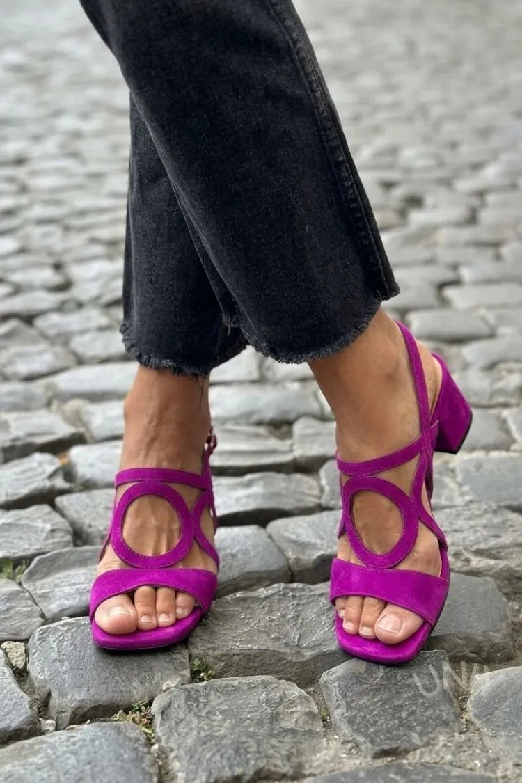 Margo & Main - deep teal ring-cutout block heel sandals with ankle strap, US women's sizes