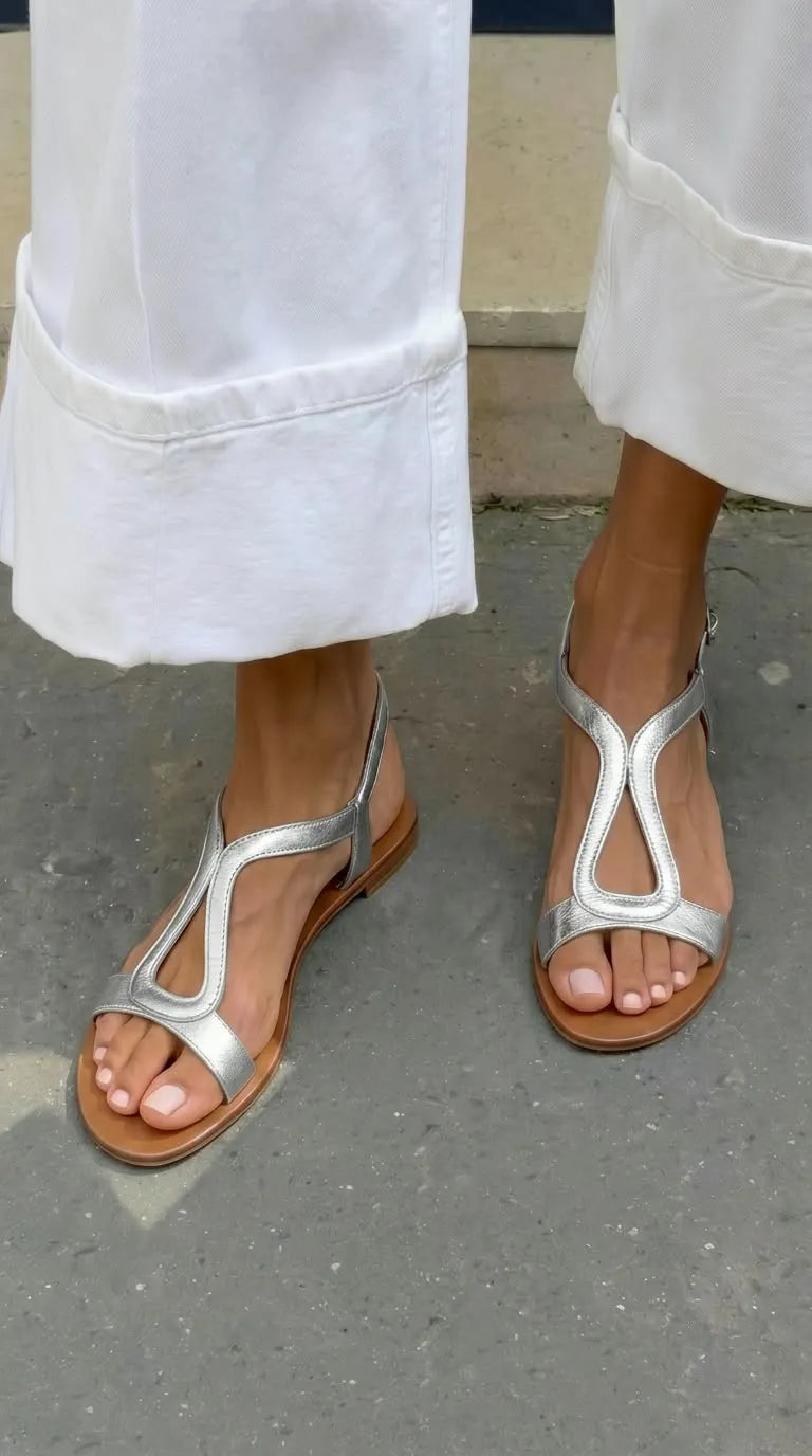 Livia Metallic T-Strap Sandals
