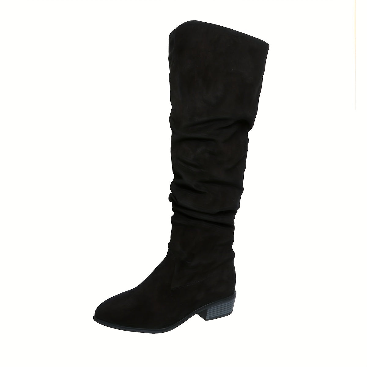 Margo & Main – black slouchy suede knee boot single boot on a white ground, US women’s sizes
