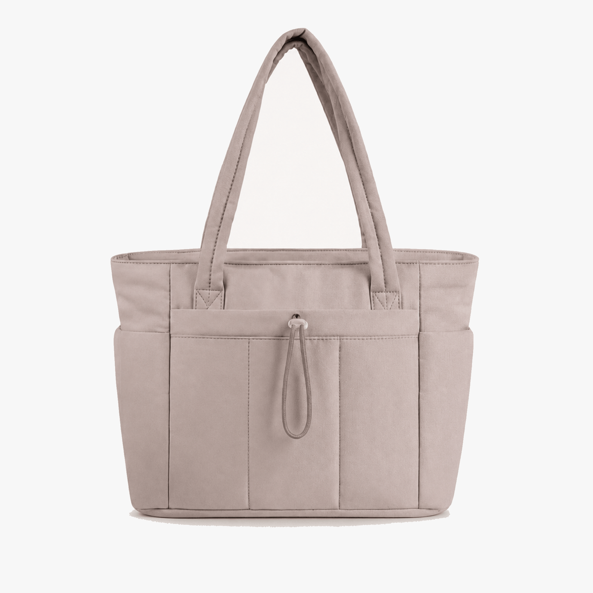 Margo & Main – Tova tan quilted nylon tote, studio product view on a plain background