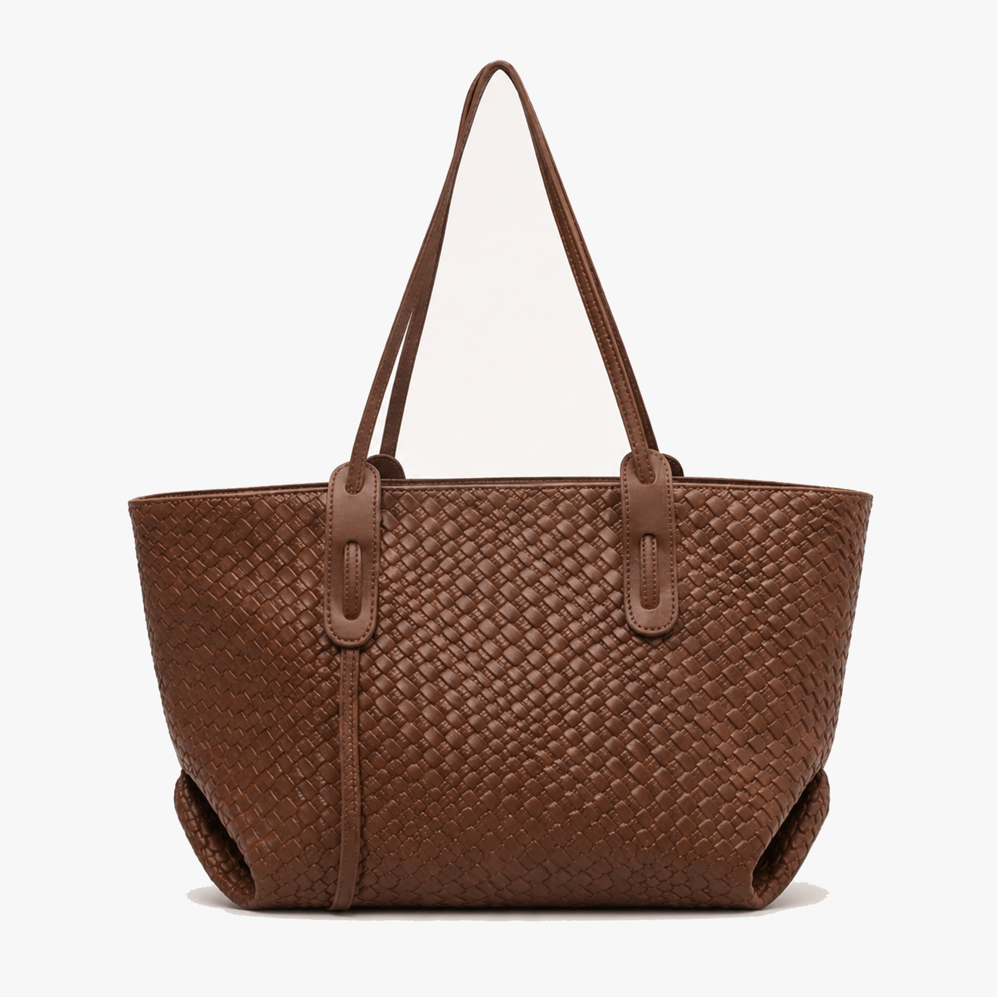 Margo & Main – Tessara brown woven shoulder tote, studio view on a light background