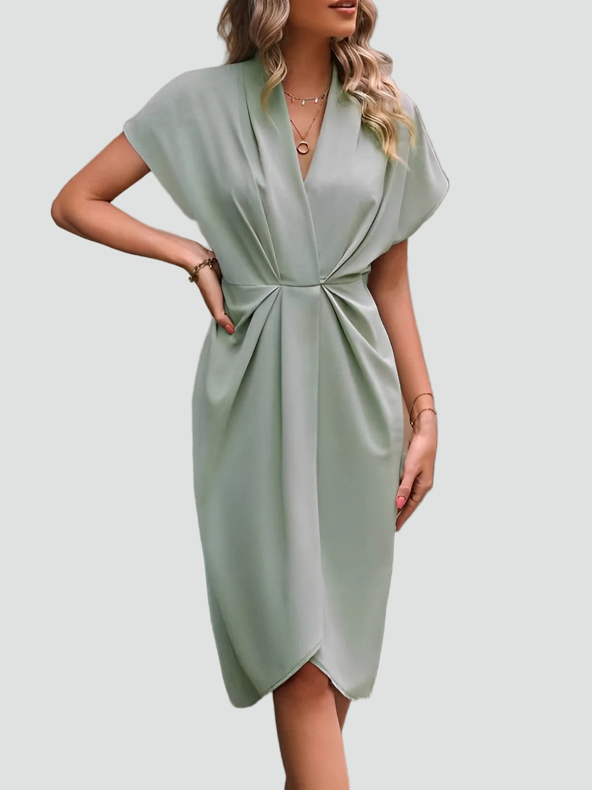 Margo & Main - sage green wrap midi dress, dolman sleeve and drape, US women's sizes