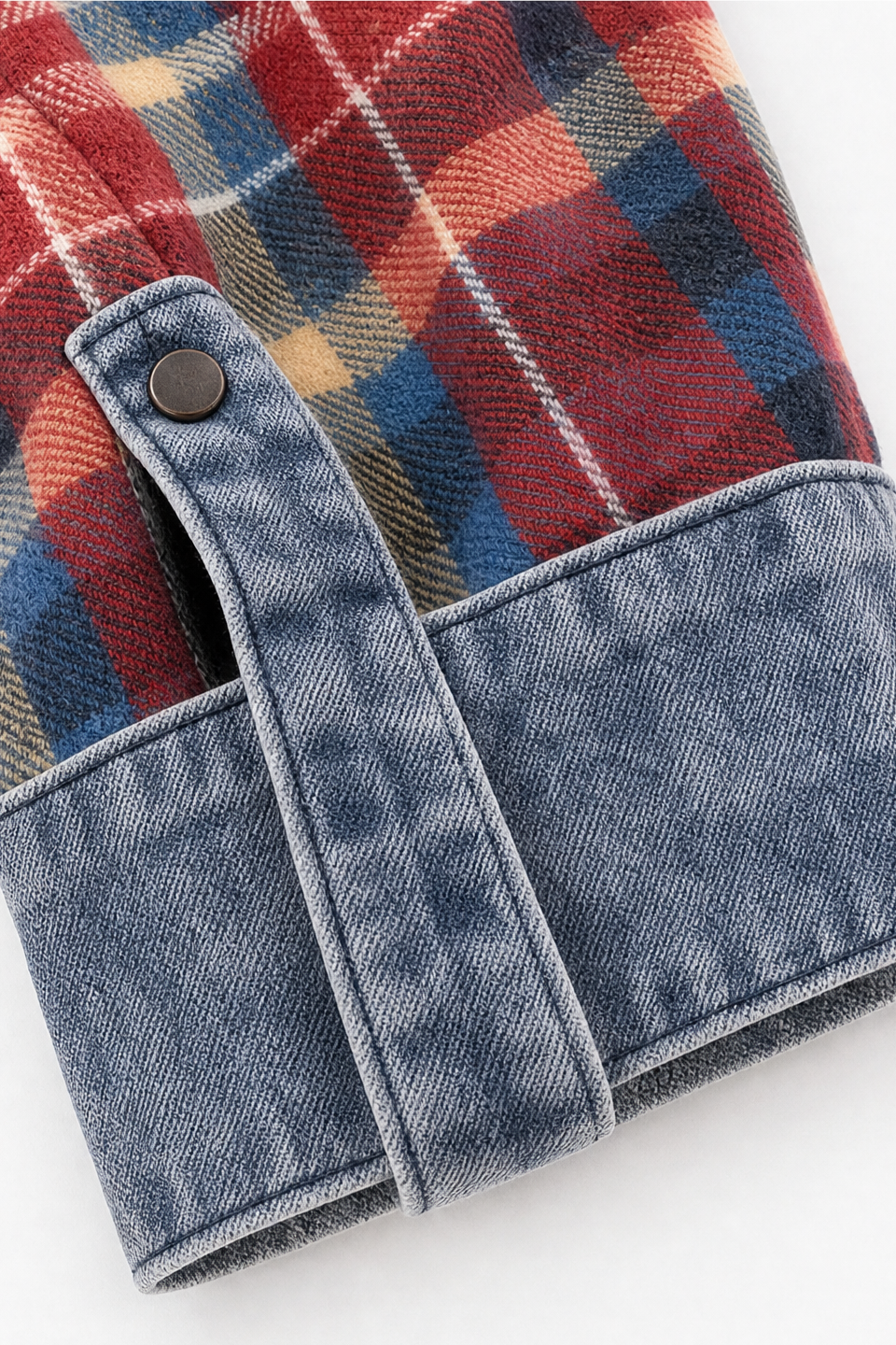 Corliss Hooded Plaid Shacket with Denim Trim