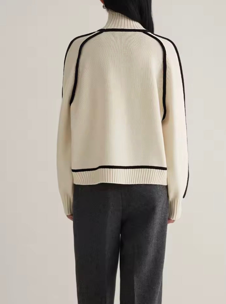 Margo & Main - cream contrast trim turtleneck sweater back view, US women's sizes