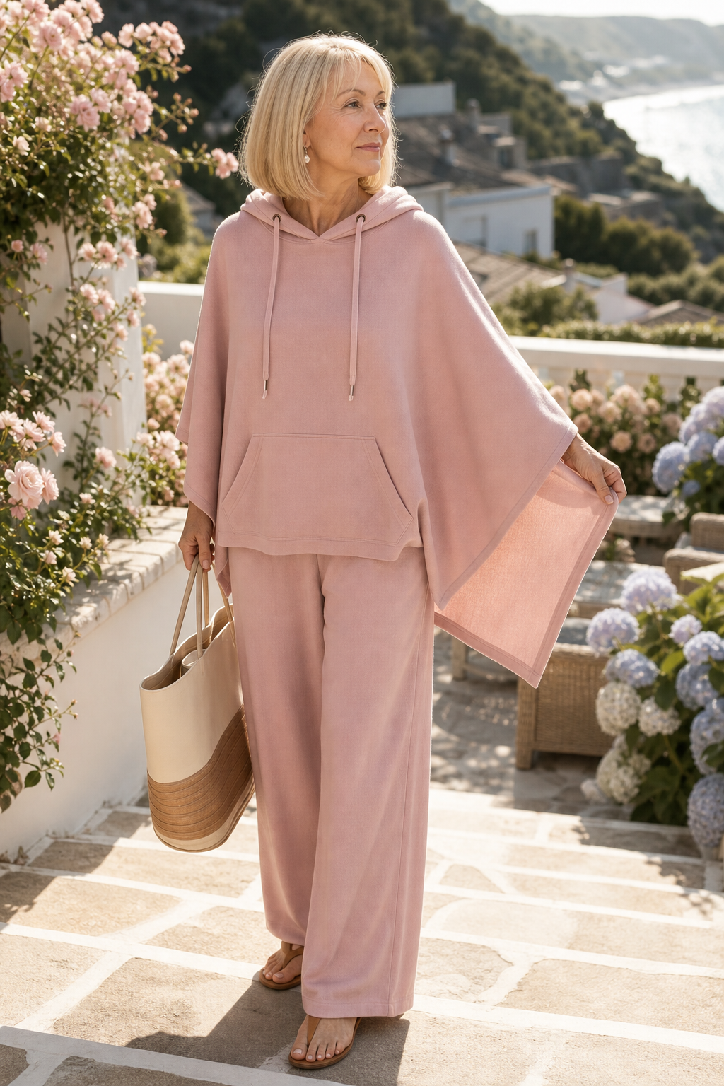 Philippa Hooded Cape and Wide Leg Pants Set