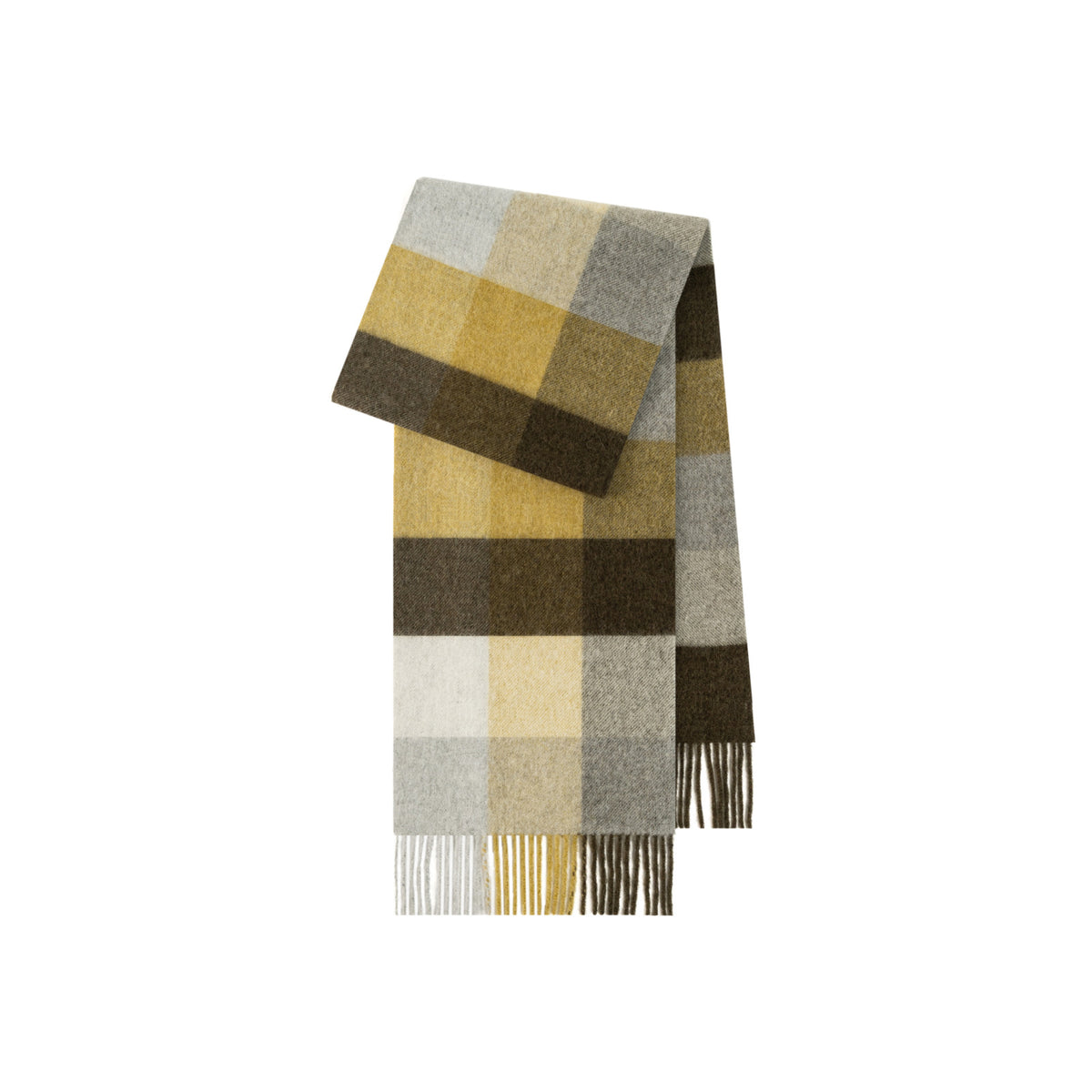 Margo & Main olive brushed plaid wool scarf — folded shot of the olive and cream blocks