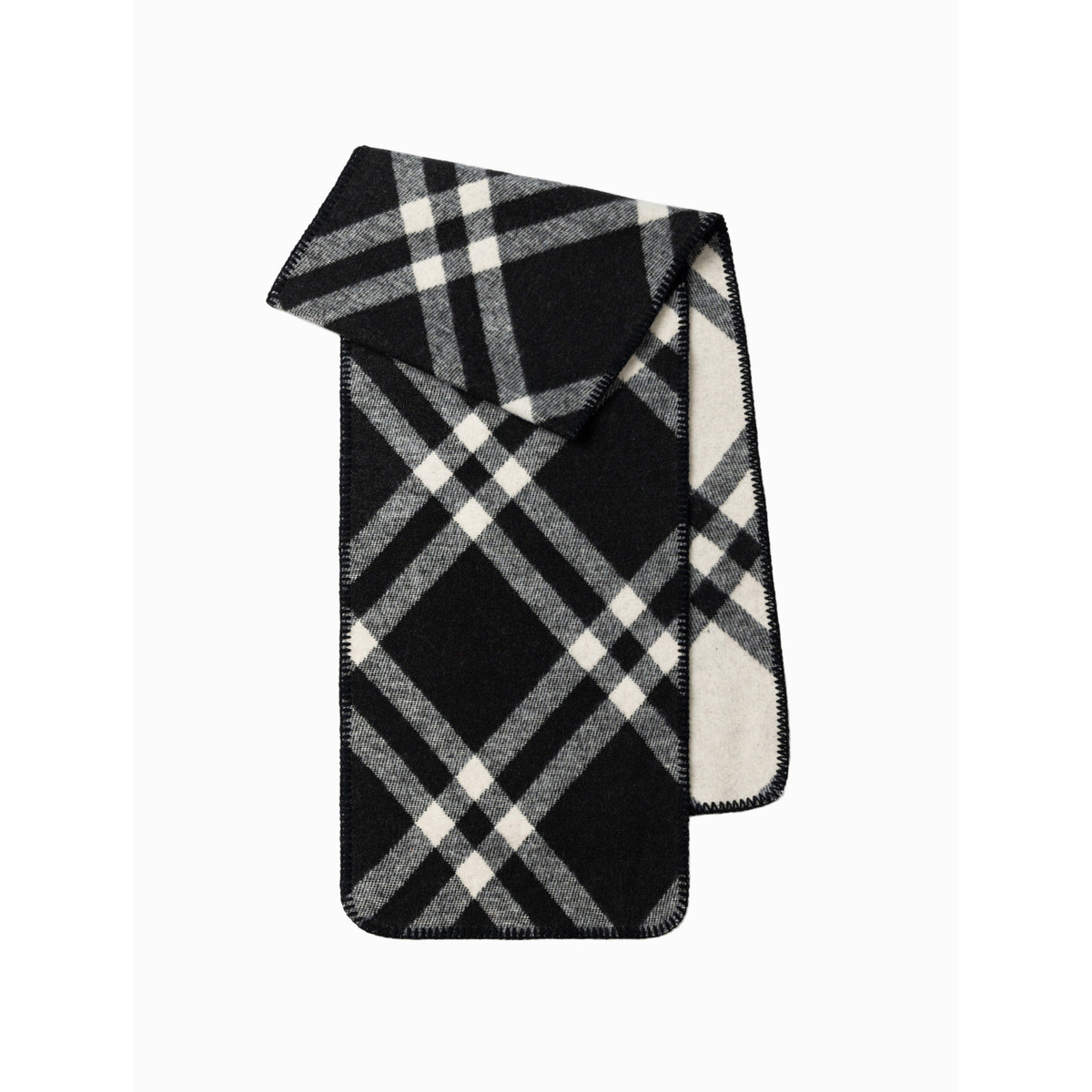 Margo & Main black check scarf — folded shot of the black and cream check and stitched trim