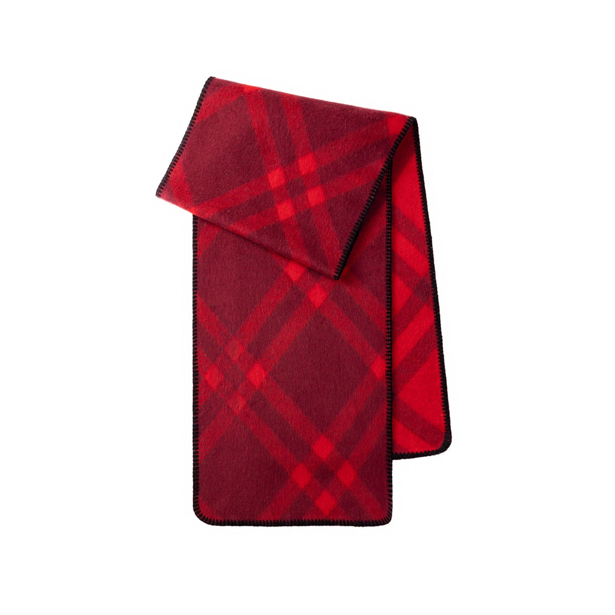 Margo & Main red check scarf — folded shot of the red and black check with stitched edge
