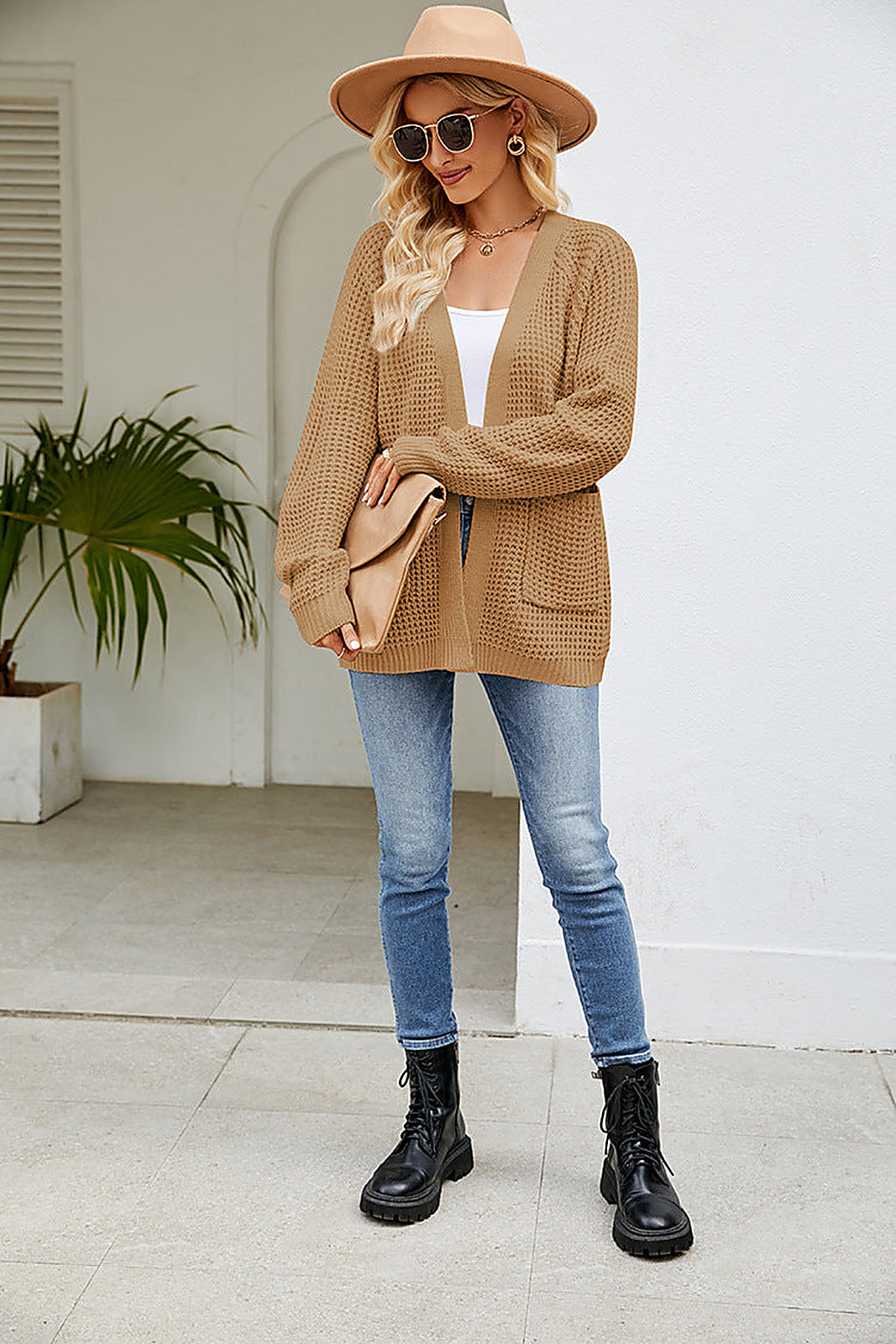 Margo & Main – waffle knit open front cardigan, fabric detail, US women's sizes