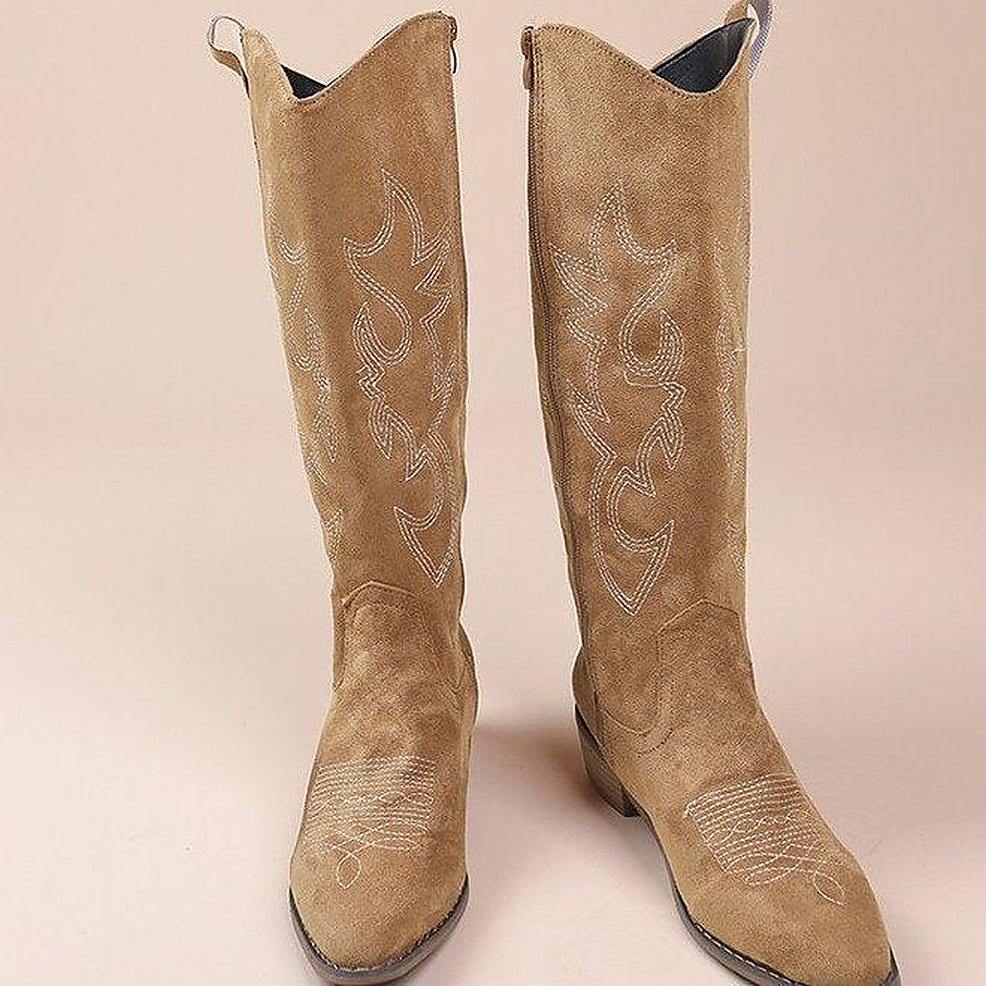 Margo & Main - tan western boots front pair with pull tabs and toe stitch, US women's sizes