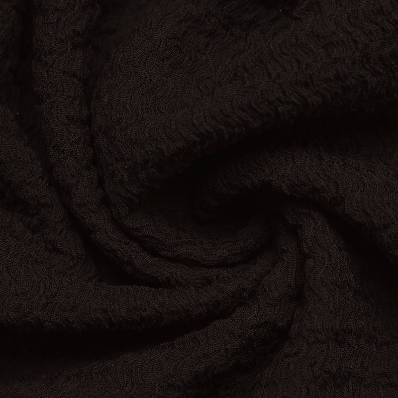 Margo & Main chocolate textured knit maxi dress — close-up of the crinkled knit texture