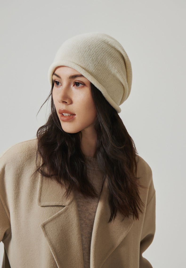 Margo & Main white wool beanie — angled view showing the soft rolled edge and relaxed slouch