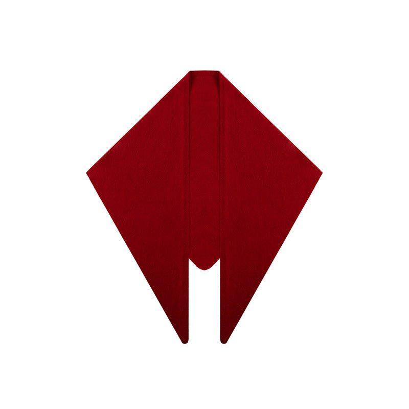 Margo & Main red lamb wool triangle scarf — flat lay of the triangle with its split tails