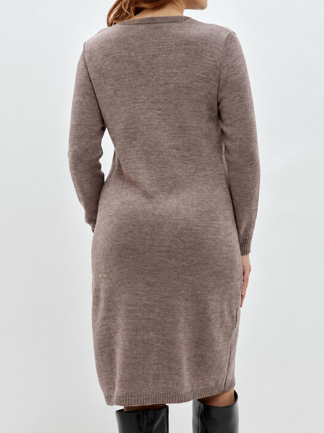 Margo & Main – cable knit v-neck sweater dress, back view, US women's sizes