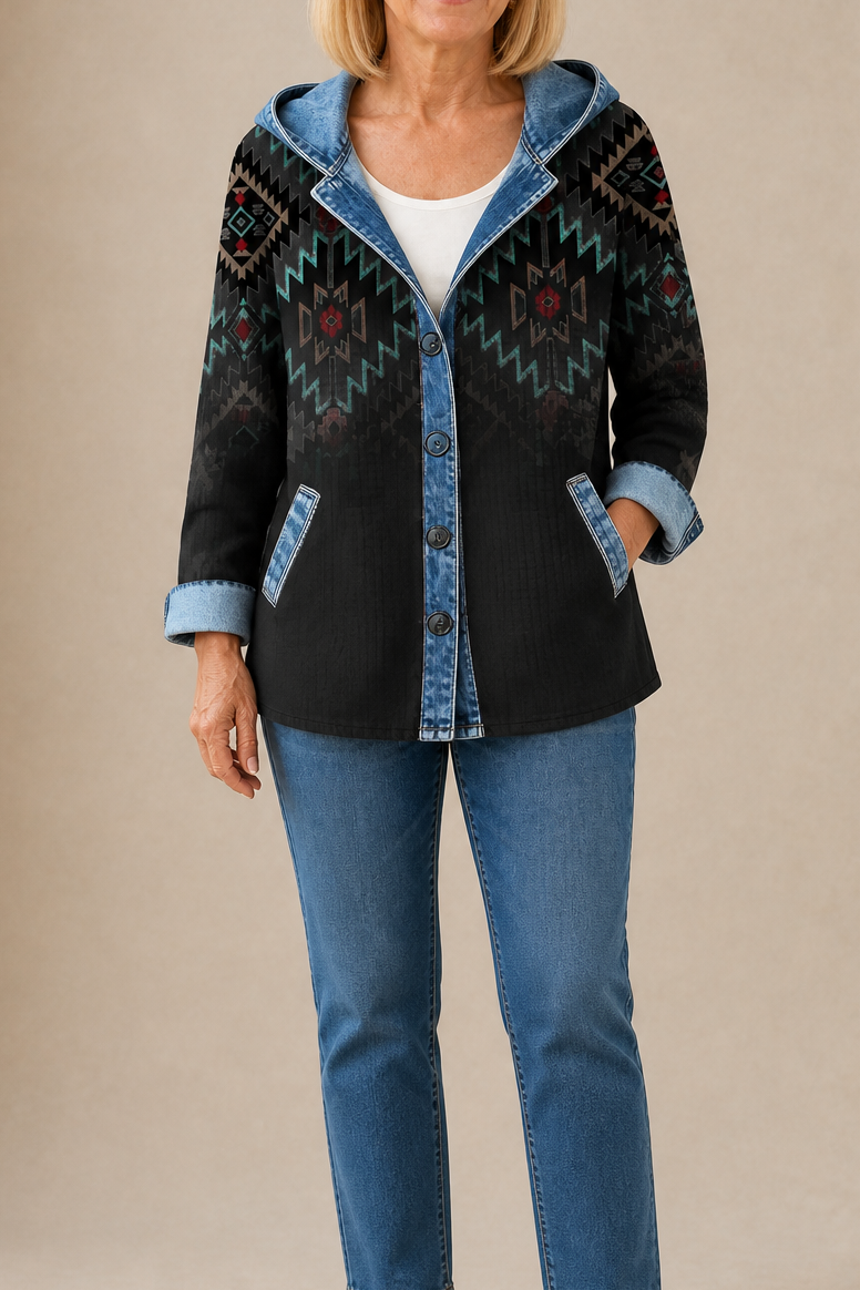 Corliss Hooded Plaid Shacket with Denim Trim
