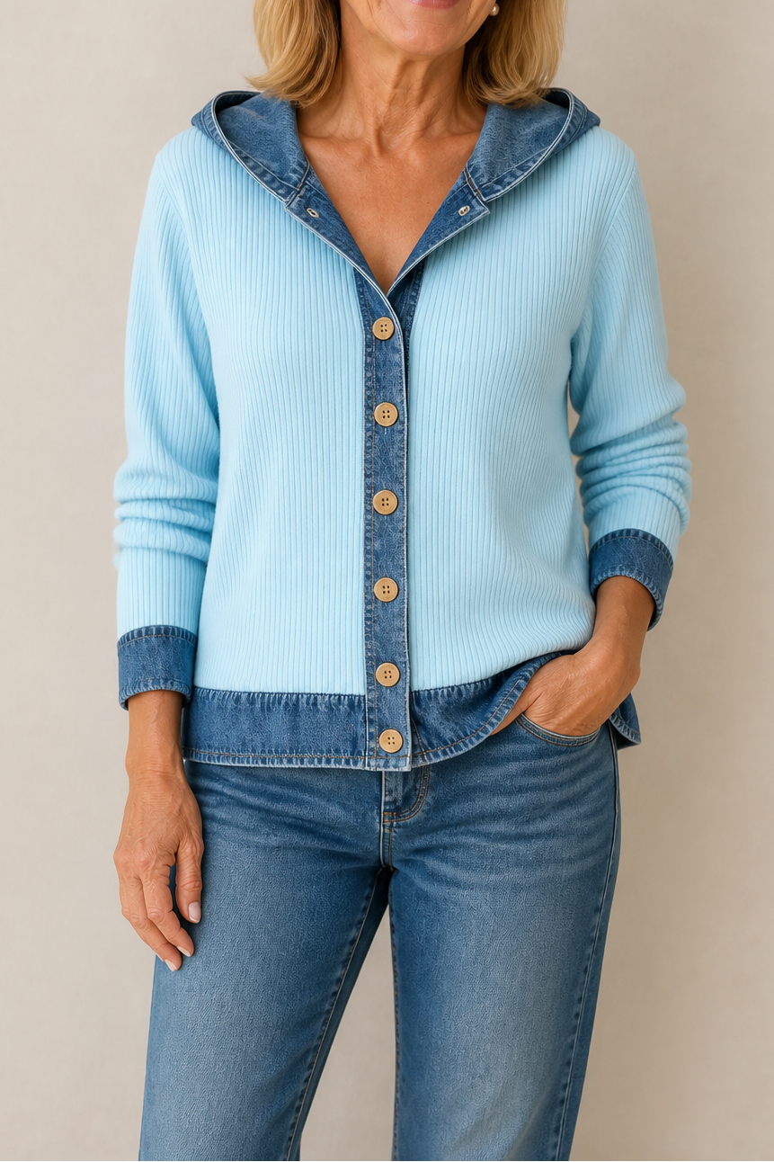 Corliss Hooded Plaid Shacket with Denim Trim