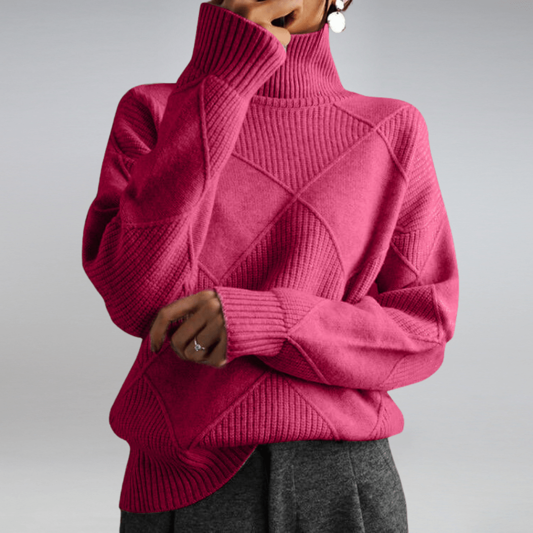 Margo & Main – diamond knit turtleneck sweater, fabric detail, US women's sizes