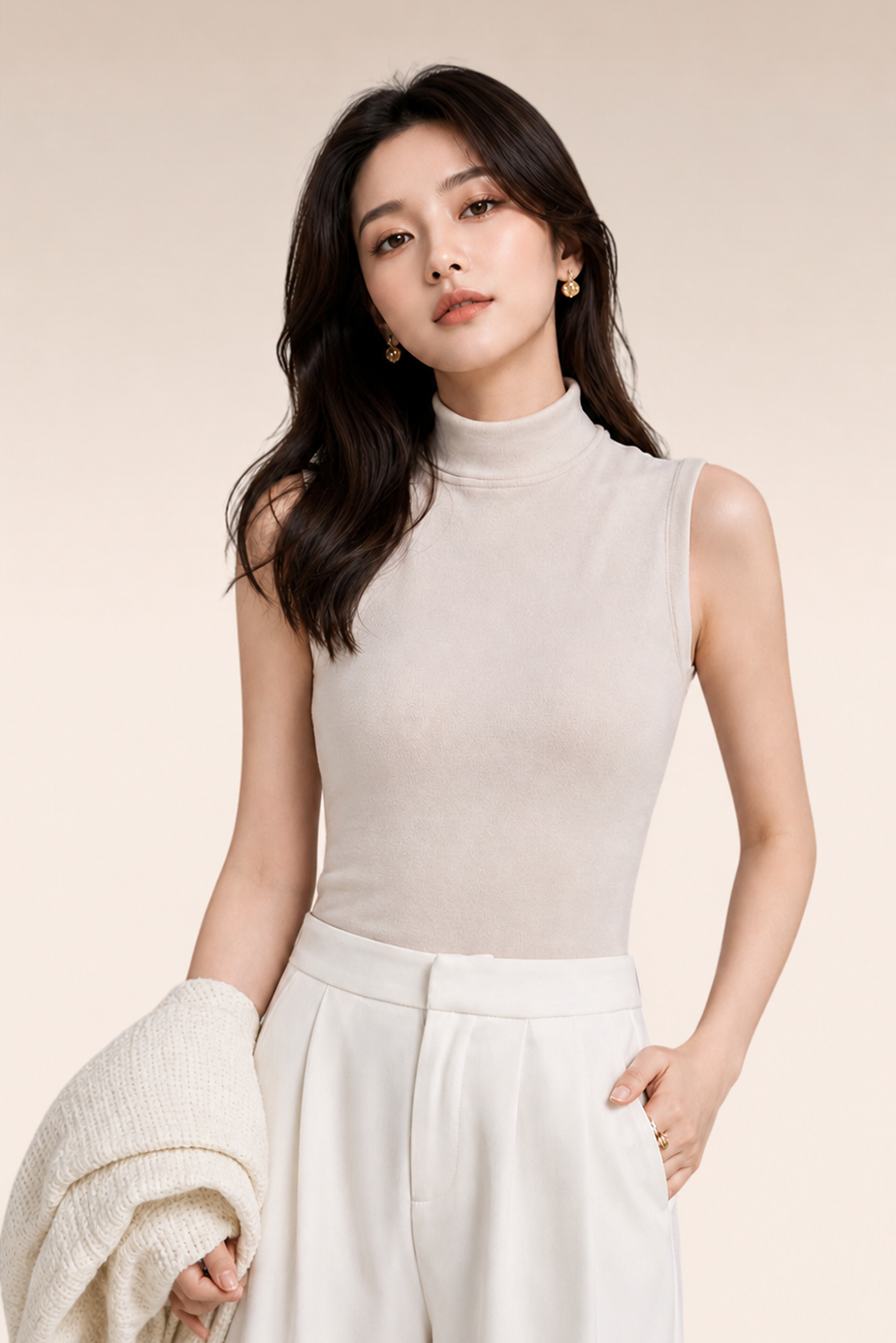 Fulvia Ribbed Mock Neck Sleeveless Knit Top
